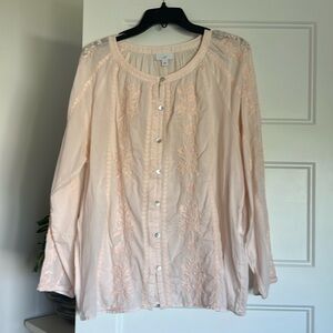 J Jill large peach colored top with embroidered detail